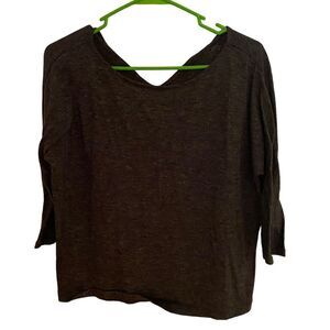 Loft Petite Small 3/4 sleeve charcoal gray tie back blouse